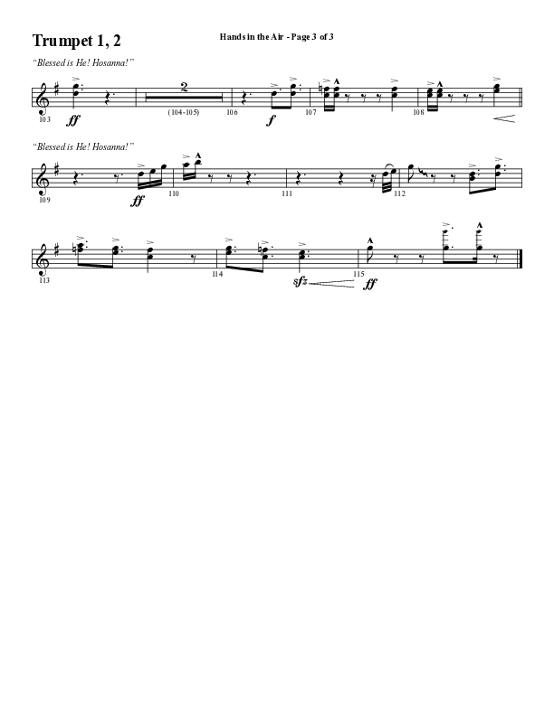 Hands In The Air (Choral Anthem SATB) Trumpet 1,2 (Word Music Choral / Arr. Cliff Duren)