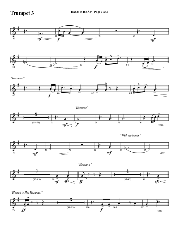 Hands In The Air (Choral Anthem SATB) Trumpet 3 (Word Music Choral / Arr. Cliff Duren)