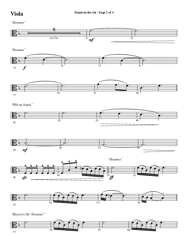 Hands In The Air (Choral Anthem SATB) Viola (Word Music Choral / Arr. Cliff Duren)