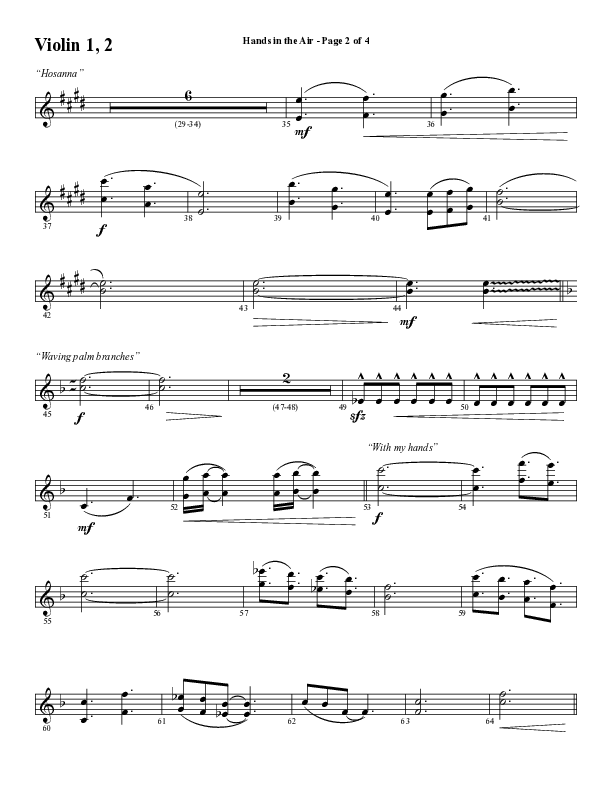 Hands In The Air (Choral Anthem SATB) Violin 1/2 (Word Music Choral / Arr. Cliff Duren)
