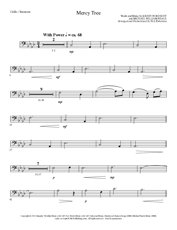 Mercy Tree (Choral Anthem SATB) Cello (Lillenas Choral / Arr. Nick Robertson)