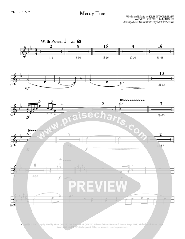 Mercy Tree (Choral Anthem SATB) Clarinet 1/2 (Lillenas Choral / Arr. Nick Robertson)