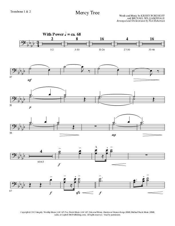 Mercy Tree (Choral Anthem SATB) Trombone 1/2 (Lillenas Choral / Arr. Nick Robertson)