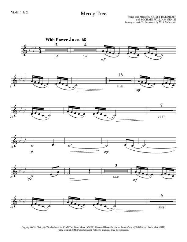 Mercy Tree (Choral Anthem SATB) Violin 1/2 (Lillenas Choral / Arr. Nick Robertson)