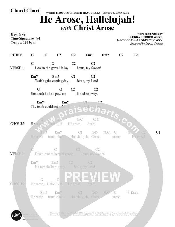 He Arose Hallelujah (Choral Anthem SATB) Chord Chart (Word Music Choral / Arr. Daniel Semsen)