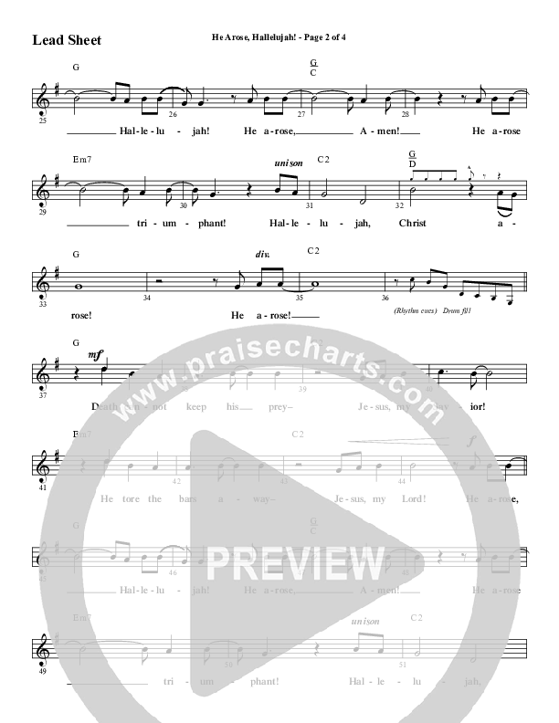 He Arose Hallelujah (Choral Anthem SATB) Lead Sheet (Melody) (Word Music Choral / Arr. Daniel Semsen)