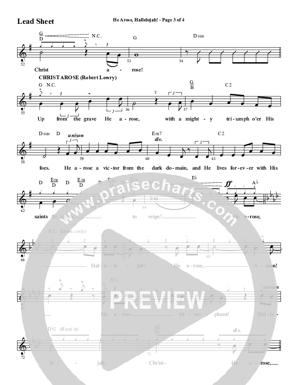 He Arose Hallelujah (Choral Anthem SATB) Lead Sheet (Melody) (Word Music Choral / Arr. Daniel Semsen)