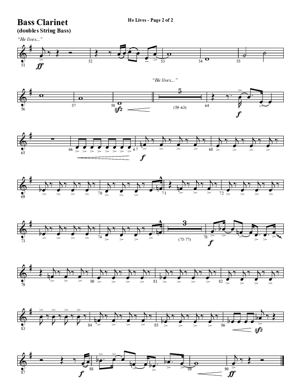He Lives (Choral Anthem SATB) Bass Clarinet (Word Music Choral / Arr. David Wise / Orch. David Shipps)