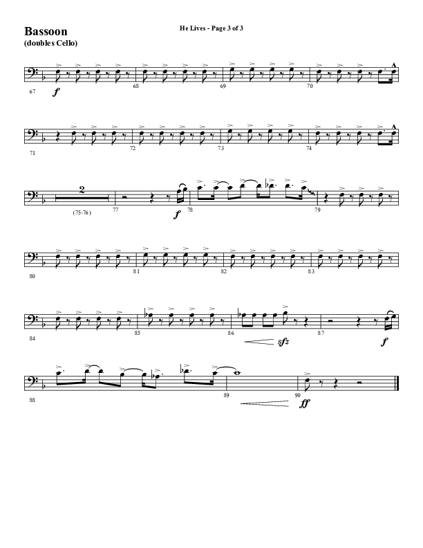 He Lives (Choral Anthem SATB) Bassoon (Word Music Choral / Arr. David Wise / Orch. David Shipps)