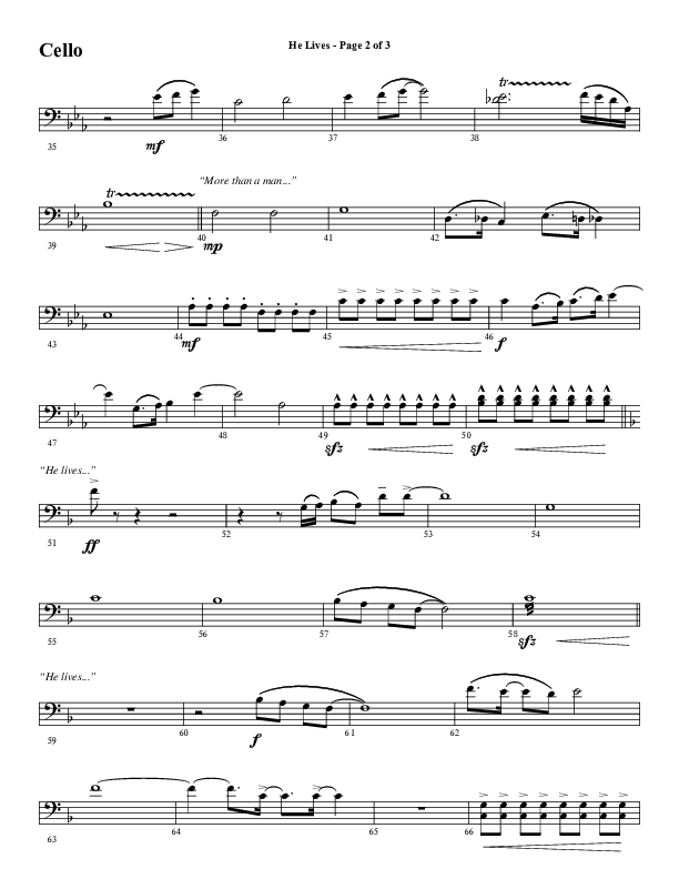 He Lives (Choral Anthem SATB) Cello (Word Music Choral / Arr. David Wise / Orch. David Shipps)