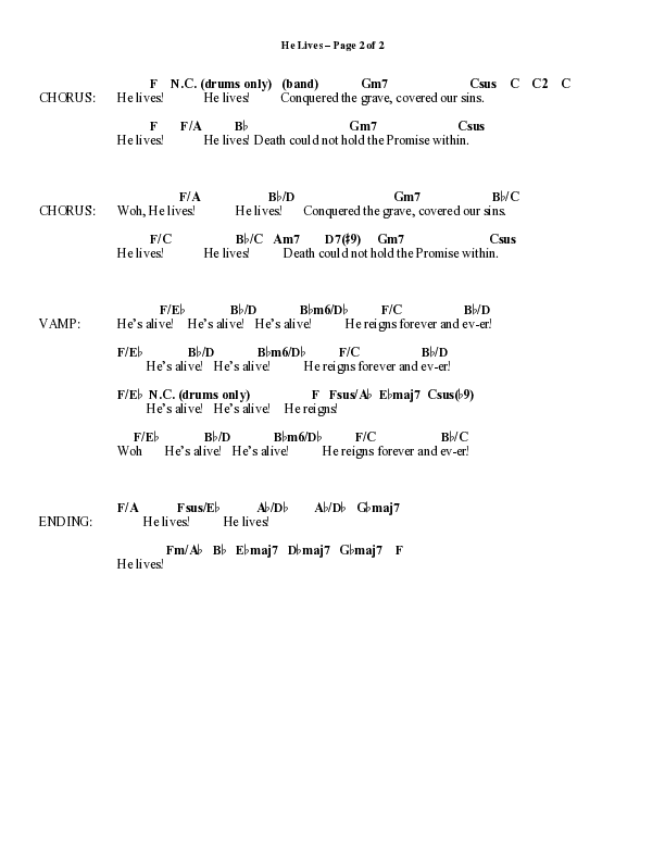 He Lives (Choral Anthem SATB) Chord Chart (Word Music Choral / Arr. David Wise / Orch. David Shipps)
