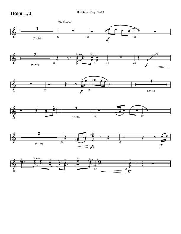 He Lives (Choral Anthem SATB) French Horn 1/2 (Word Music Choral / Arr. David Wise / Orch. David Shipps)