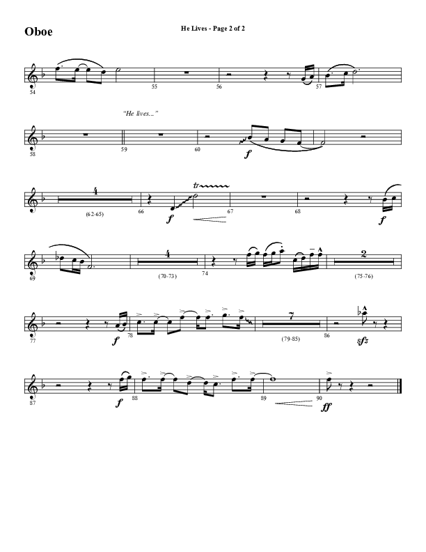 He Lives (Choral Anthem SATB) Oboe (Word Music Choral / Arr. David Wise / Orch. David Shipps)