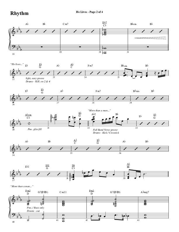 He Lives (Choral Anthem SATB) Rhythm Chart (Word Music Choral / Arr. David Wise / Orch. David Shipps)