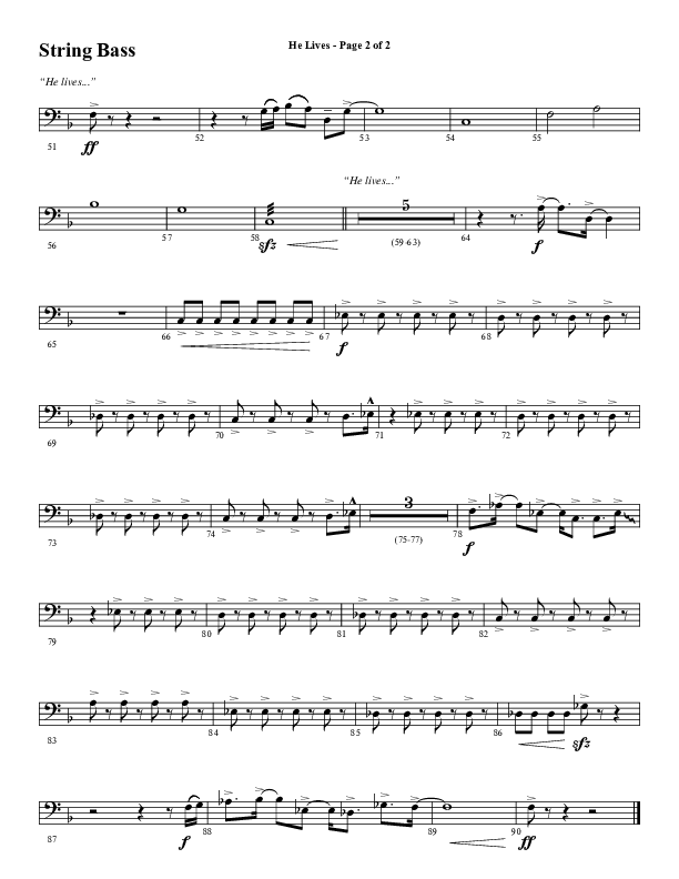 He Lives (Choral Anthem SATB) String Bass (Word Music Choral / Arr. David Wise / Orch. David Shipps)