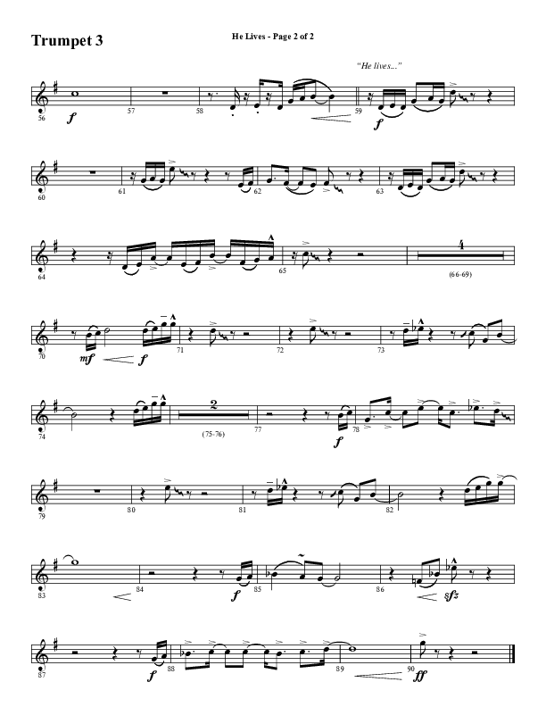 He Lives (Choral Anthem SATB) Trumpet 3 (Word Music Choral / Arr. David Wise / Orch. David Shipps)