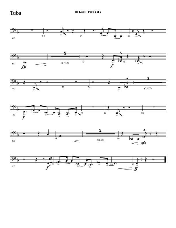 He Lives (Choral Anthem SATB) Tuba (Word Music Choral / Arr. David Wise / Orch. David Shipps)