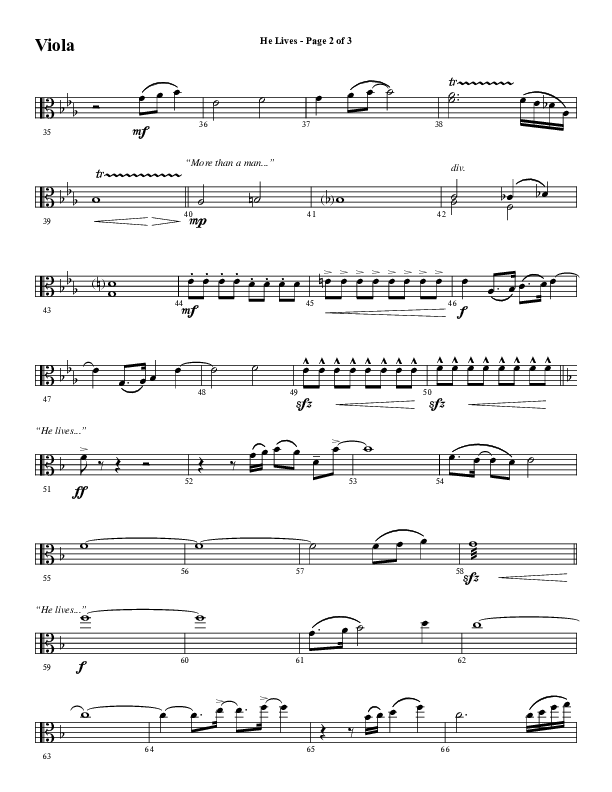 He Lives (Choral Anthem SATB) Viola (Word Music Choral / Arr. David Wise / Orch. David Shipps)