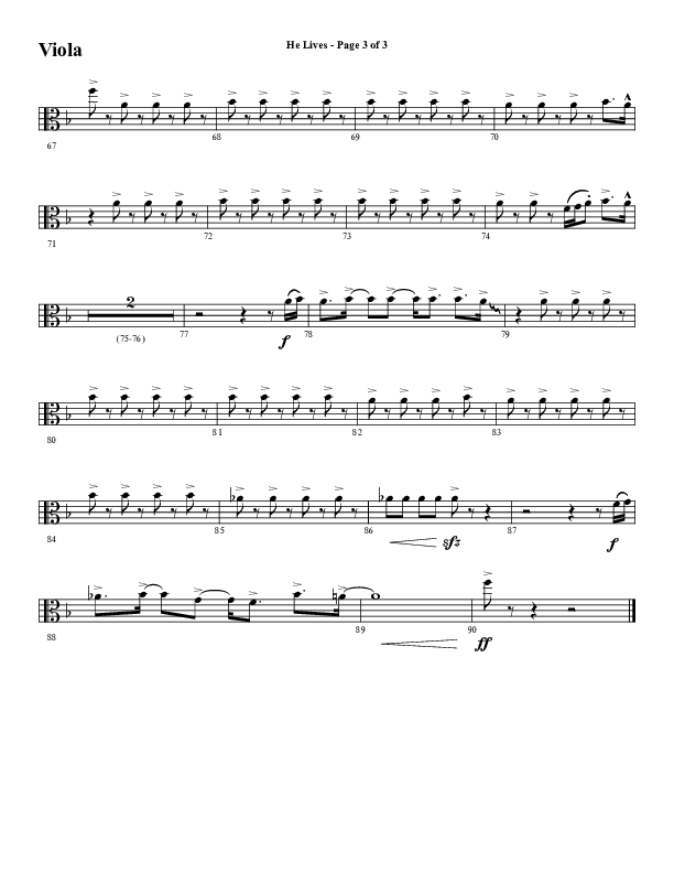 He Lives (Choral Anthem SATB) Viola (Word Music Choral / Arr. David Wise / Orch. David Shipps)