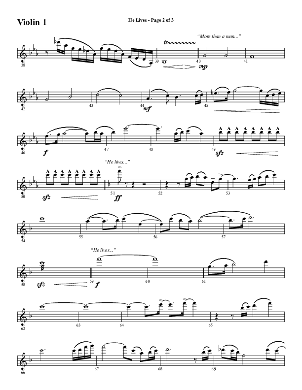 He Lives (Choral Anthem SATB) Violin 1 (Word Music Choral / Arr. David Wise / Orch. David Shipps)