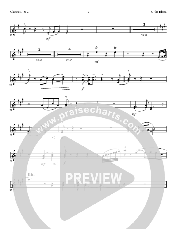 O The Blood (Choral Anthem SATB) Clarinet 1/2 (Lillenas Choral / Arr. Phil Nitz)
