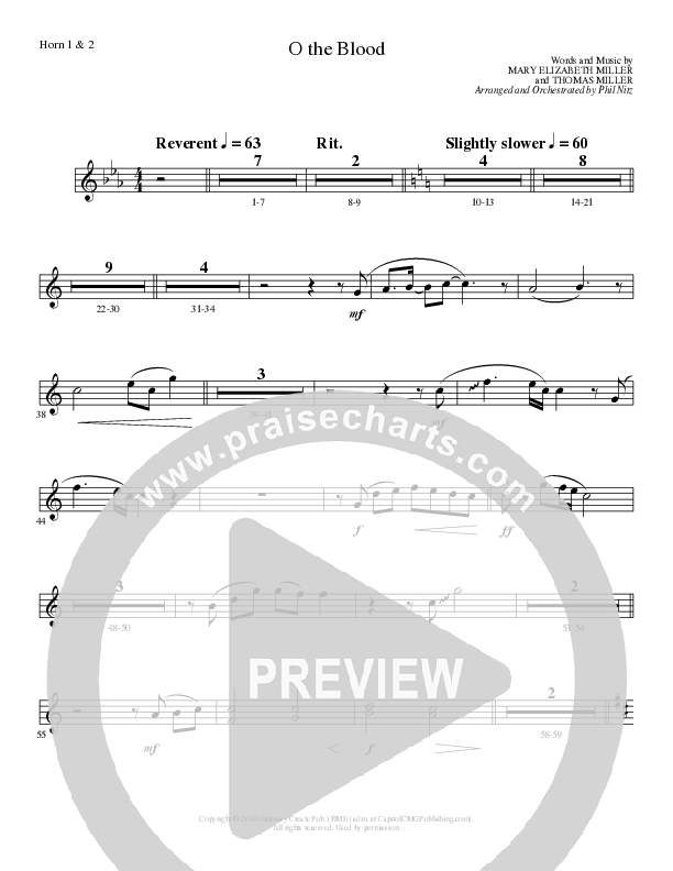 O The Blood (Choral Anthem SATB) French Horn 1/2 (Lillenas Choral / Arr. Phil Nitz)