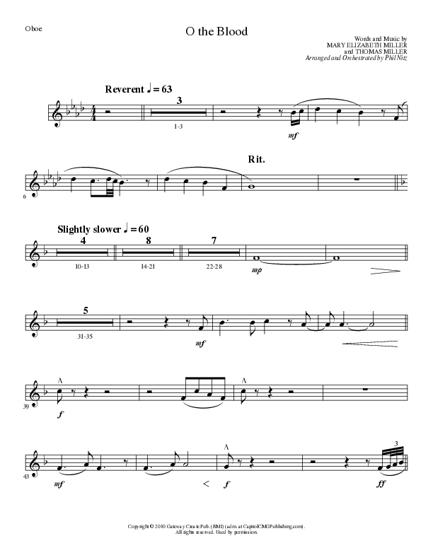 O The Blood (Choral Anthem SATB) Oboe (Lillenas Choral / Arr. Phil Nitz)