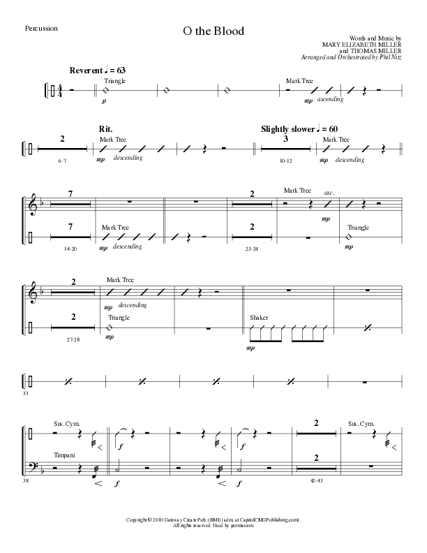 O The Blood (Choral Anthem SATB) Percussion (Lillenas Choral / Arr. Phil Nitz)