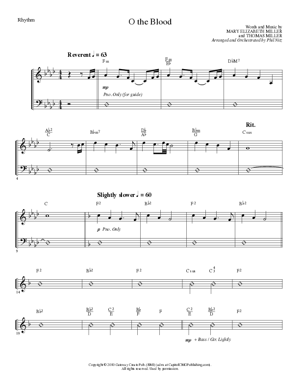 O The Blood (Choral Anthem SATB) Rhythm Chart (Lillenas Choral / Arr. Phil Nitz)