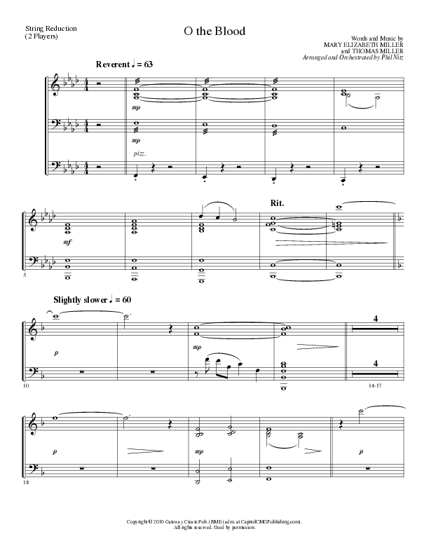 O The Blood (Choral Anthem SATB) String Reduction (Lillenas Choral / Arr. Phil Nitz)