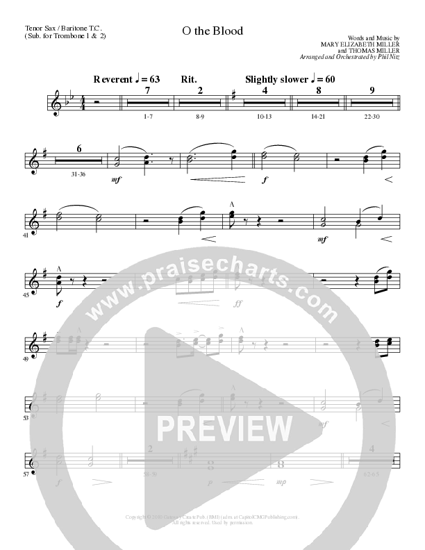 O The Blood (Choral Anthem SATB) Tenor Sax/Baritone T.C. (Lillenas Choral / Arr. Phil Nitz)