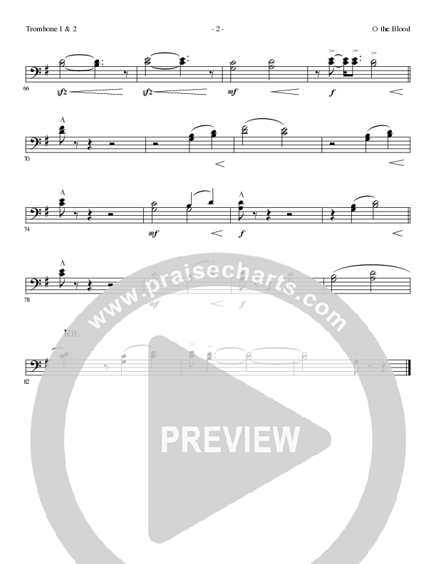 O The Blood (Choral Anthem SATB) Trombone 1/2 (Lillenas Choral / Arr. Phil Nitz)