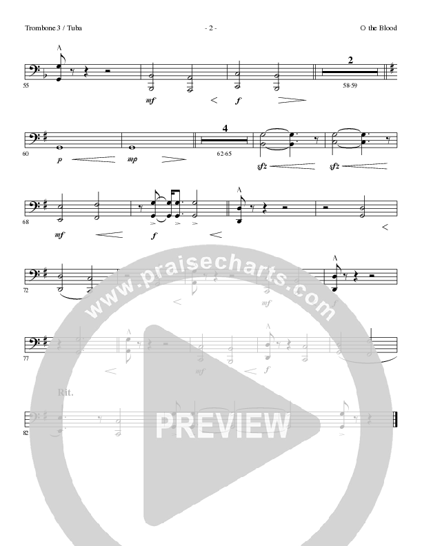 O The Blood (Choral Anthem SATB) Trombone 3/Tuba (Lillenas Choral / Arr. Phil Nitz)