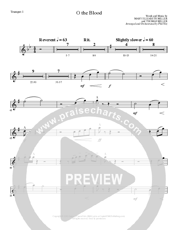 O The Blood (Choral Anthem SATB) Trumpet 1 (Lillenas Choral / Arr. Phil Nitz)