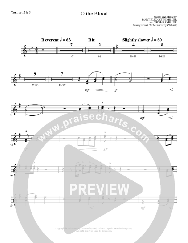 O The Blood (Choral Anthem SATB) Trumpet 2/3 (Lillenas Choral / Arr. Phil Nitz)