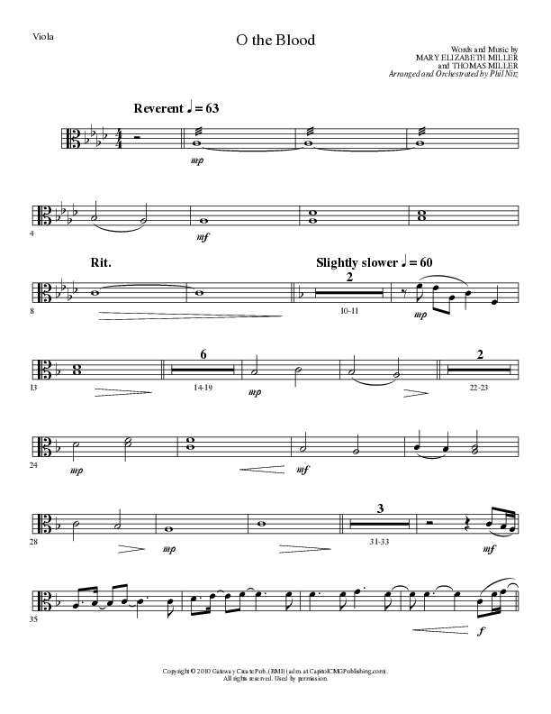 O The Blood (Choral Anthem SATB) Viola (Lillenas Choral / Arr. Phil Nitz)