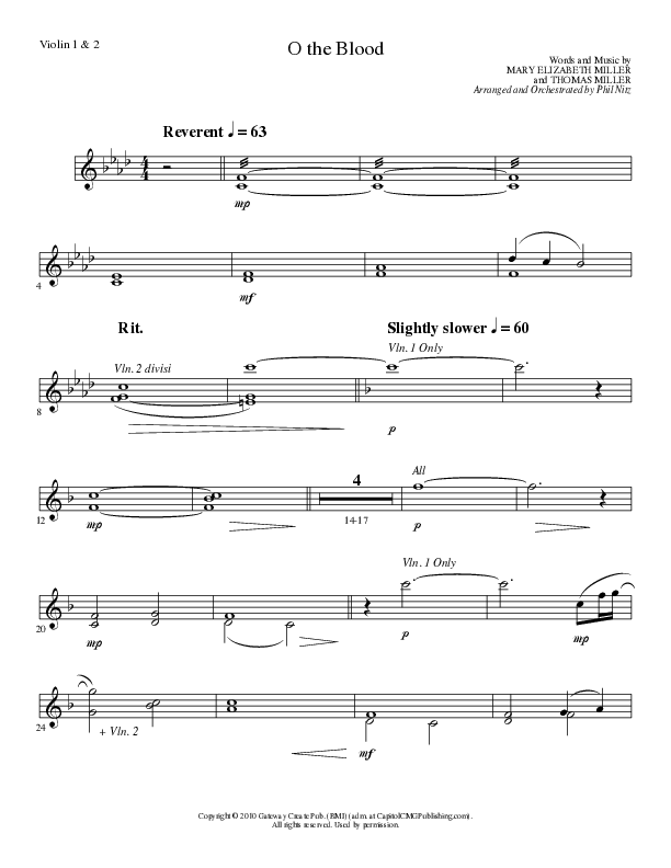 O The Blood (Choral Anthem SATB) Violin 1/2 (Lillenas Choral / Arr. Phil Nitz)