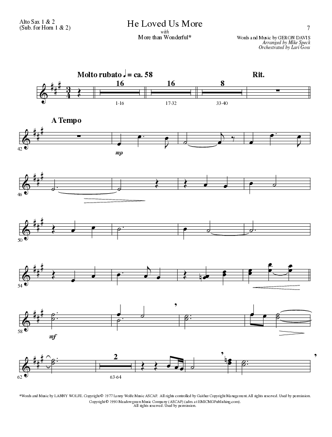 He Loved Us More (Choral Anthem SATB) Alto Sax 1/2 (Lillenas Choral / Arr. Mike Speck)