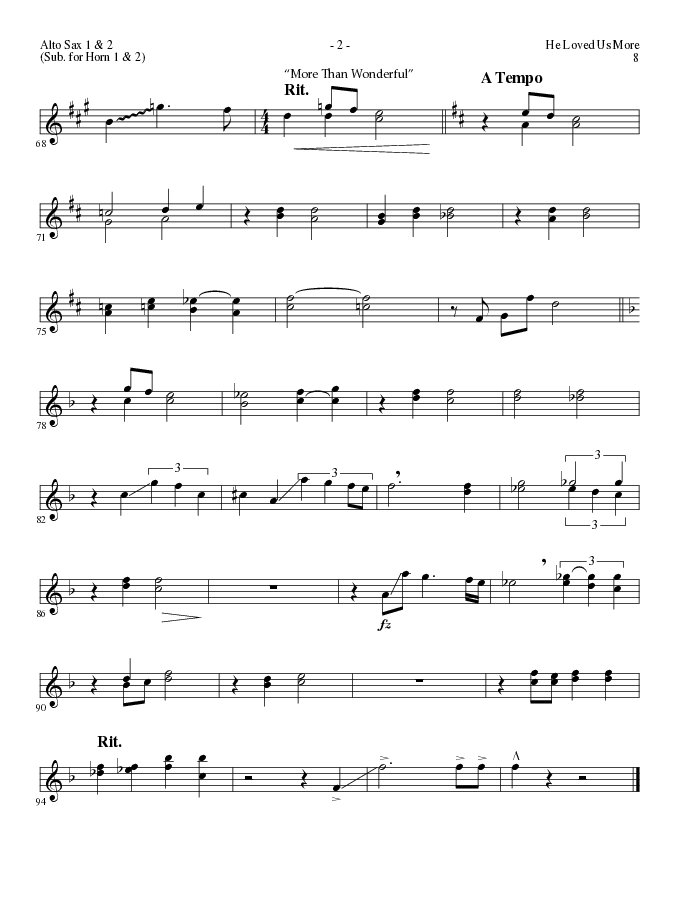 He Loved Us More (Choral Anthem SATB) Alto Sax 1/2 (Lillenas Choral / Arr. Mike Speck)