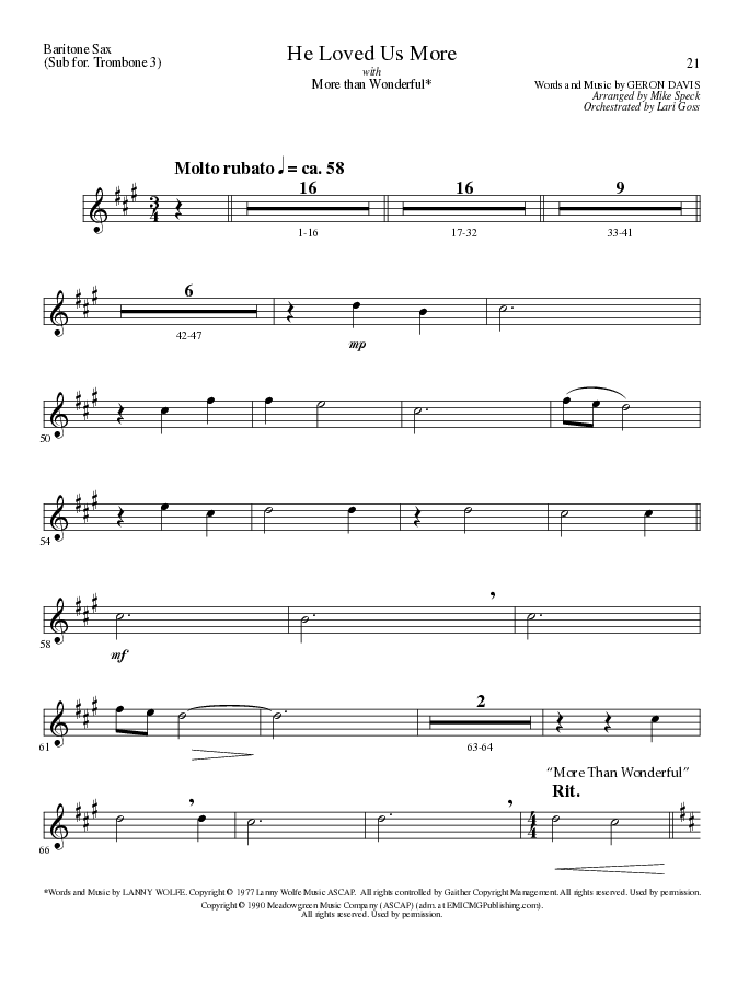 He Loved Us More (Choral Anthem SATB) Bari Sax (Lillenas Choral / Arr. Mike Speck)
