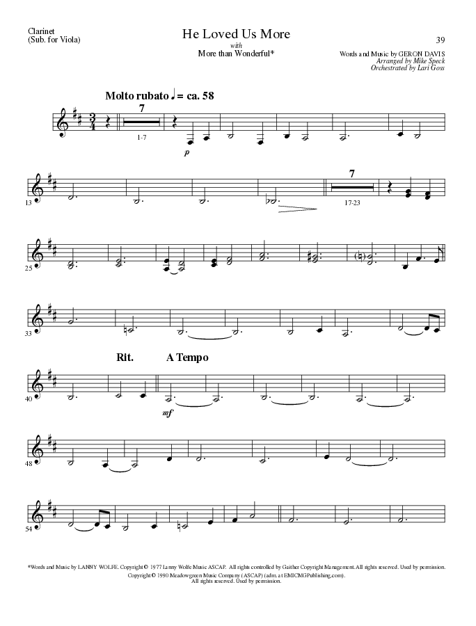 He Loved Us More (Choral Anthem SATB) Clarinet (Lillenas Choral / Arr. Mike Speck)