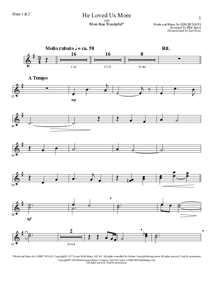 He Loved Us More (Choral Anthem SATB) French Horn 1/2 (Lillenas Choral / Arr. Mike Speck)