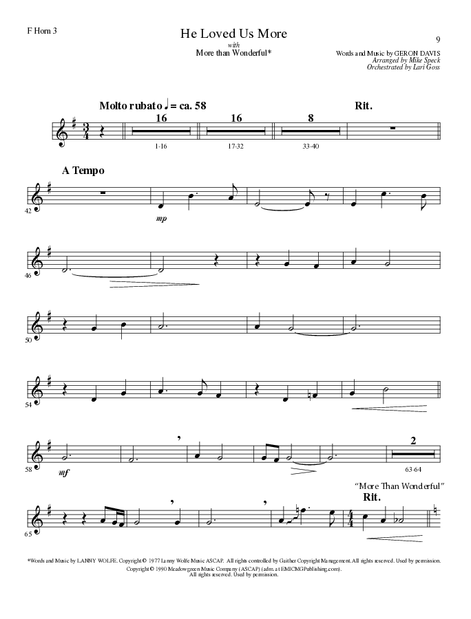 He Loved Us More (Choral Anthem SATB) French Horn 3 (Lillenas Choral / Arr. Mike Speck)