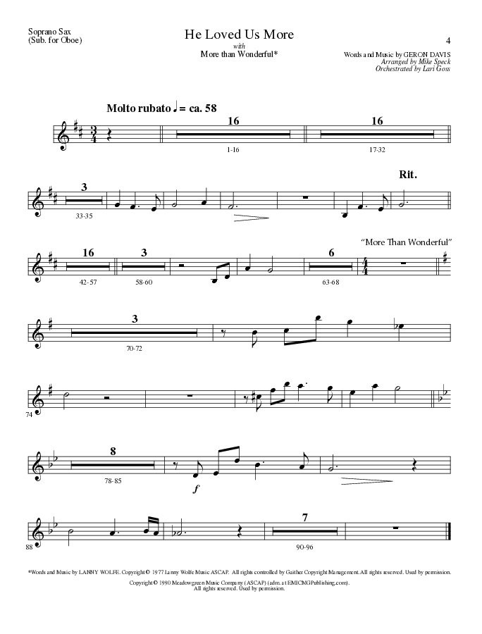 He Loved Us More (Choral Anthem SATB) Soprano Sax (Lillenas Choral / Arr. Mike Speck)