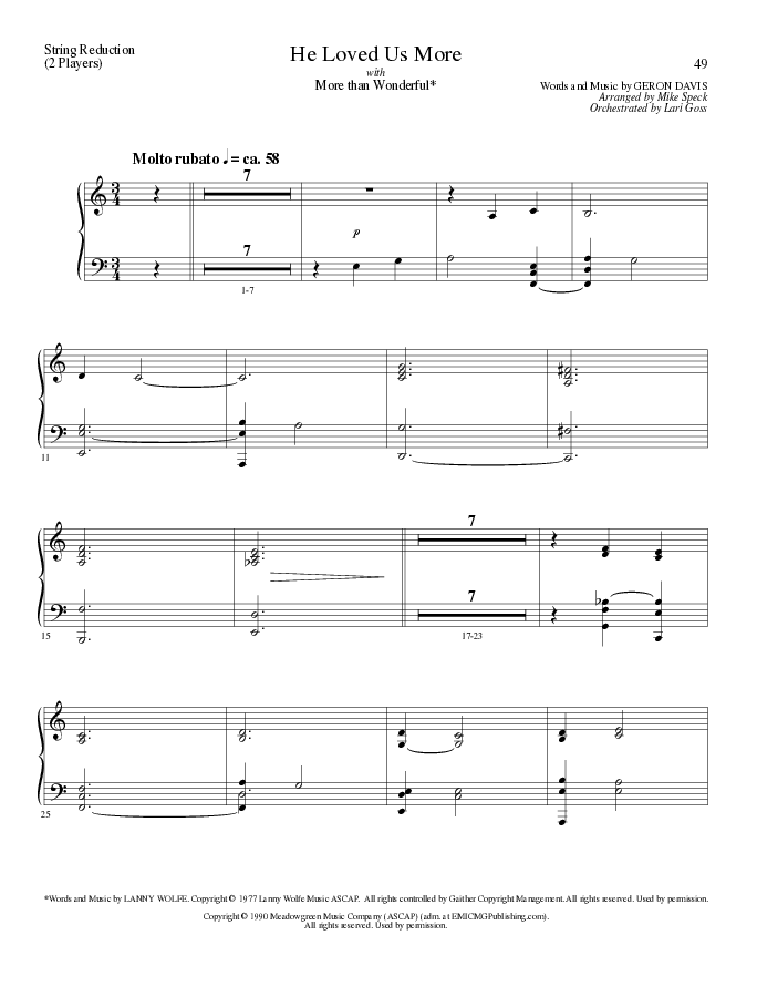 He Loved Us More (Choral Anthem SATB) String Reduction (Lillenas Choral / Arr. Mike Speck)