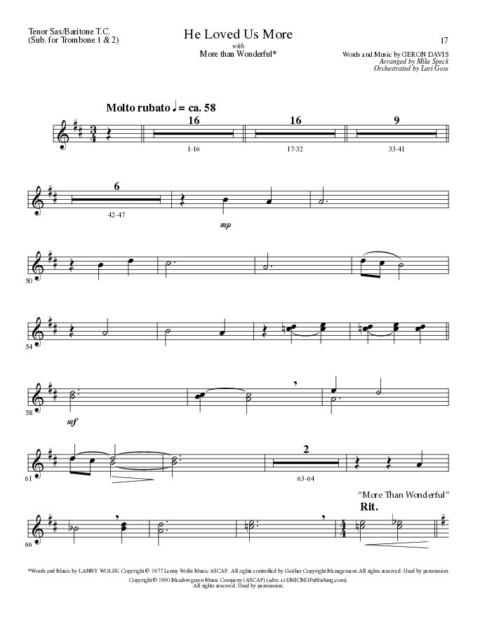 He Loved Us More (Choral Anthem SATB) Tenor Sax/Baritone T.C. (Lillenas Choral / Arr. Mike Speck)