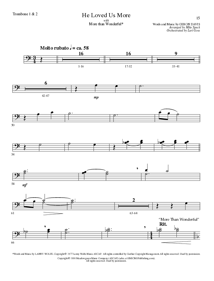 He Loved Us More (Choral Anthem SATB) Trombone 1/2 (Lillenas Choral / Arr. Mike Speck)