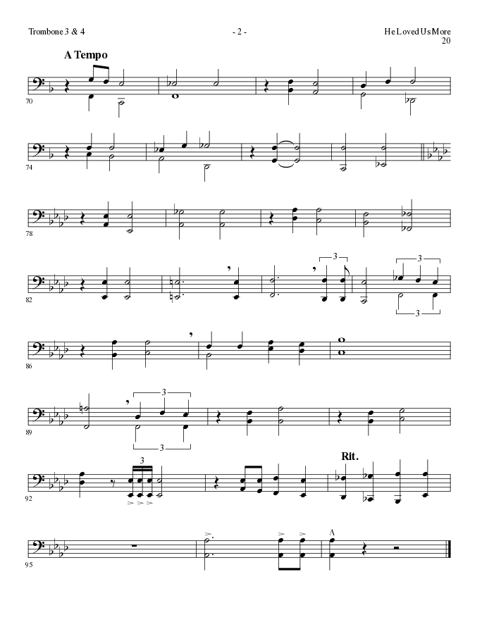 He Loved Us More (Choral Anthem SATB) Trombone 3/4 (Lillenas Choral / Arr. Mike Speck)