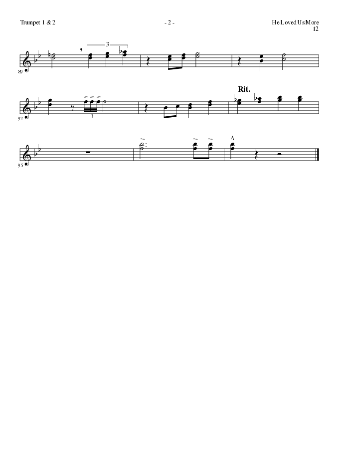 He Loved Us More (Choral Anthem SATB) Trumpet 1,2 (Lillenas Choral / Arr. Mike Speck)