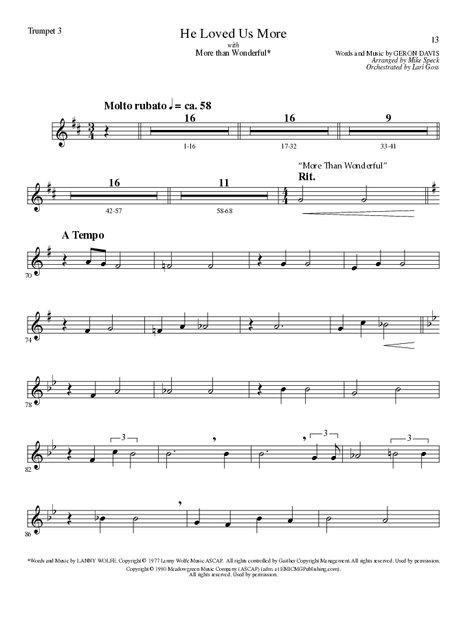 He Loved Us More (Choral Anthem SATB) Trumpet 3 (Lillenas Choral / Arr. Mike Speck)